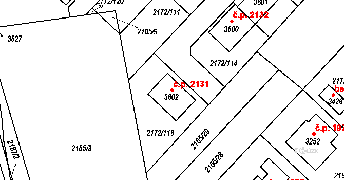 Lysá nad Labem 2131 na parcele st. 3602 v KÚ Lysá nad Labem, Katastrální mapa