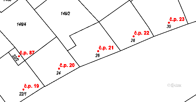 Chvalnov 21, Chvalnov-Lísky na parcele st. 26 v KÚ Chvalnov, Katastrální mapa