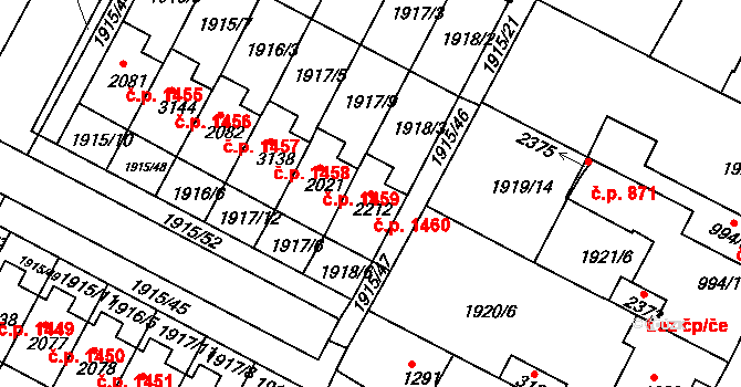 Bystřice pod Hostýnem 1460 na parcele st. 2212 v KÚ Bystřice pod Hostýnem, Katastrální mapa