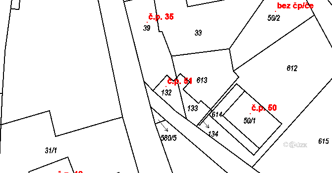 Hubenov 51, Borotice na parcele st. 133 v KÚ Hubenov u Borotic, Katastrální mapa