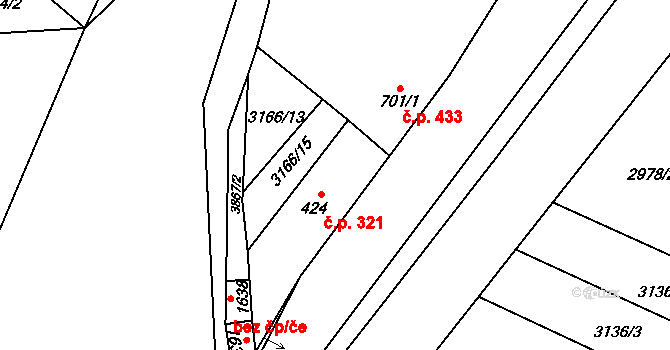 Dobřany 321 na parcele st. 424 v KÚ Dobřany, Katastrální mapa