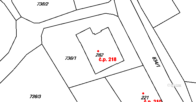 Mokřiny 218, Aš na parcele st. 282 v KÚ Mokřiny, Katastrální mapa