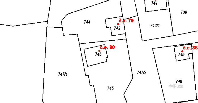 Andělská Hora 80 na parcele st. 746 v KÚ Andělská Hora, Katastrální mapa