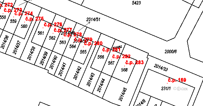 Bukovany 281 na parcele st. 566 v KÚ Bukovany u Týnce nad Sázavou, Katastrální mapa