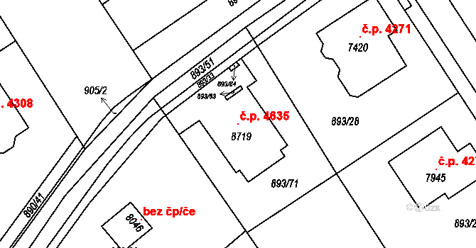 Kroměříž 4635 na parcele st. 8719 v KÚ Kroměříž, Katastrální mapa