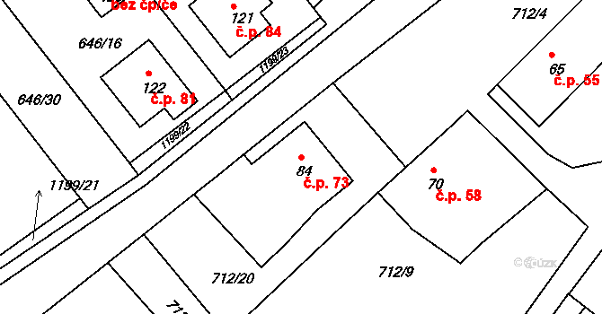 Růžená 73 na parcele st. 84 v KÚ Růžená, Katastrální mapa