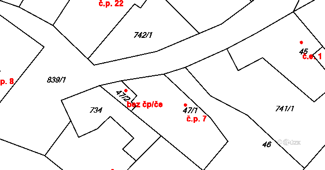 Obora 7, Obrubce na parcele st. 47/1 v KÚ Obrubce, Katastrální mapa