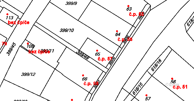 Cekov 57 na parcele st. 65 v KÚ Cekov, Katastrální mapa
