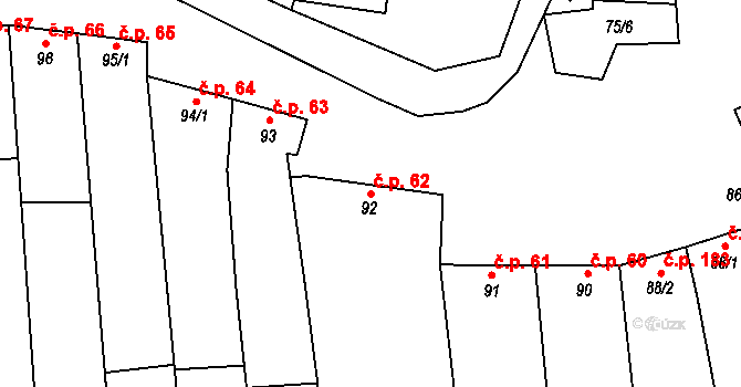 Tasov 62 na parcele st. 92 v KÚ Tasov nad Veličkou, Katastrální mapa