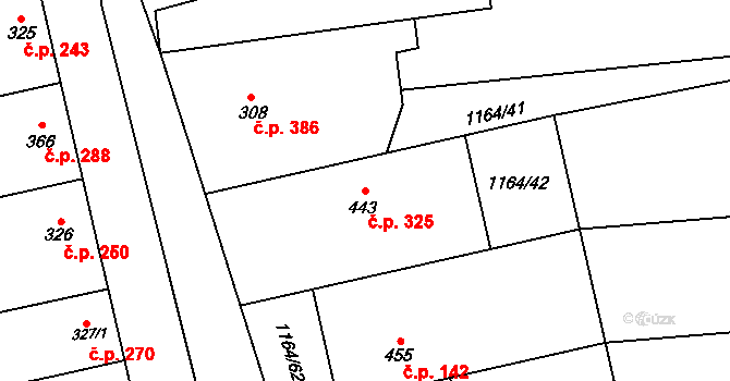 Žeravice 325 na parcele st. 443 v KÚ Žeravice u Kyjova, Katastrální mapa