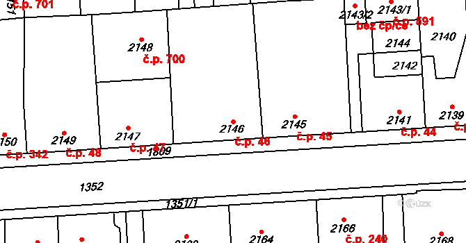 Kročehlavy 46, Kladno na parcele st. 2146 v KÚ Kročehlavy, Katastrální mapa
