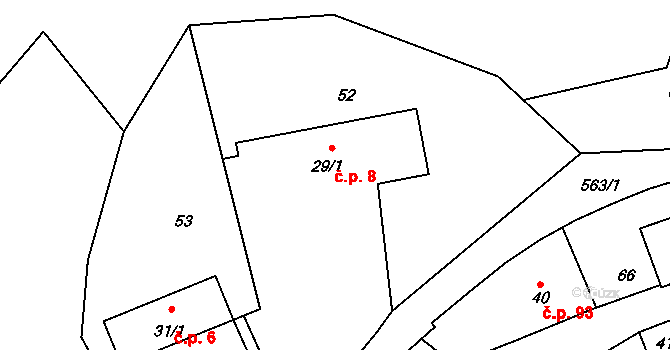 Český Šternberk 8 na parcele st. 29/1 v KÚ Český Šternberk, Katastrální mapa