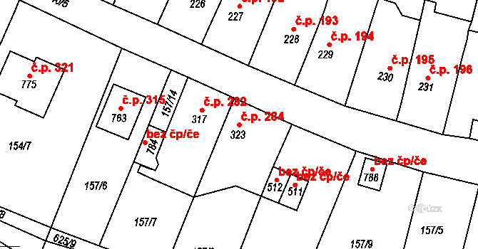 Hostomice 284 na parcele st. 323 v KÚ Hostomice nad Bílinou, Katastrální mapa