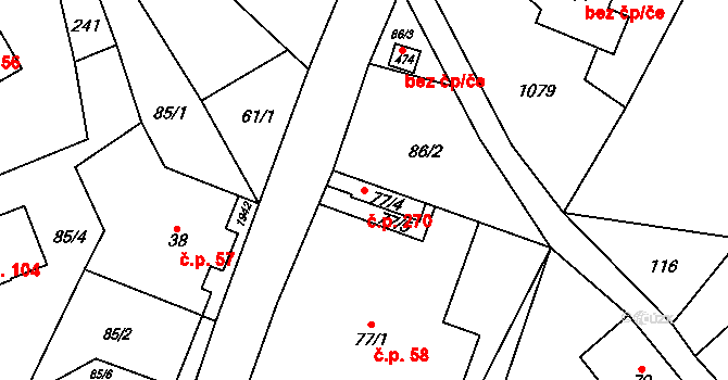 Bozkov 270 na parcele st. 77/4 v KÚ Bozkov, Katastrální mapa