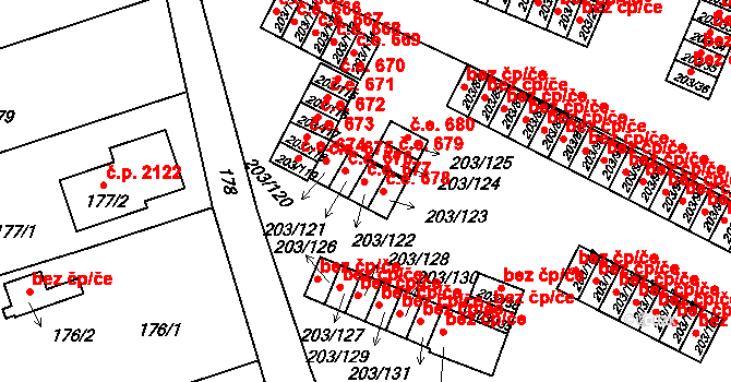 Tachov 677 na parcele st. 203/122 v KÚ Tachov, Katastrální mapa