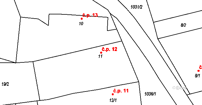 Číbuz 12, Skalice na parcele st. 11 v KÚ Číbuz, Katastrální mapa