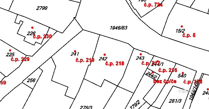 Třebechovice pod Orebem 218 na parcele st. 242 v KÚ Třebechovice pod Orebem, Katastrální mapa