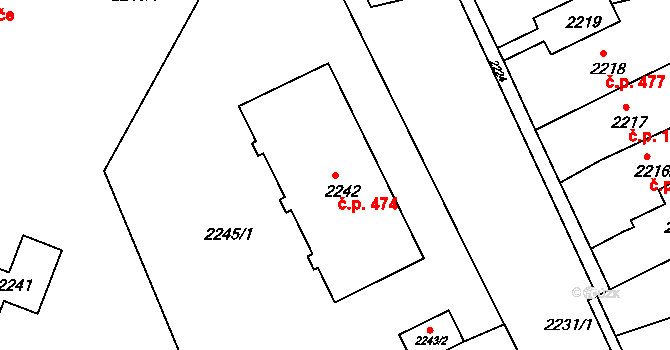 Hulín 474 na parcele st. 2242 v KÚ Hulín, Katastrální mapa