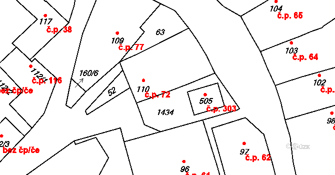 Pňovice 72 na parcele st. 110 v KÚ Pňovice, Katastrální mapa