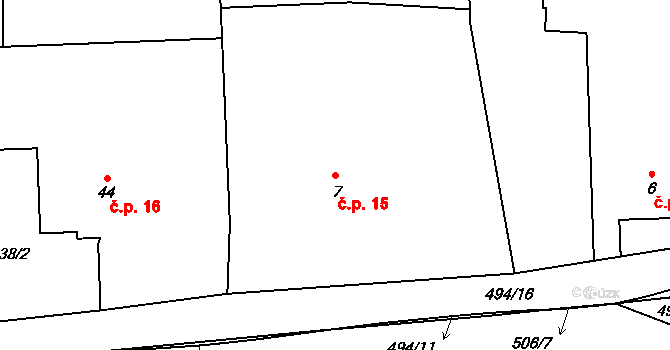 Obora 15, Chomutice na parcele st. 7 v KÚ Obora u Chomutic, Katastrální mapa