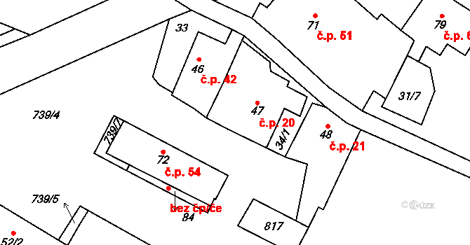 Lkáň 20 na parcele st. 47 v KÚ Lkáň, Katastrální mapa