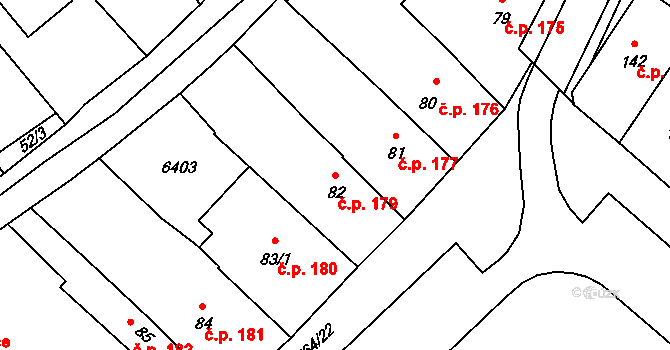 Rožnov pod Radhoštěm 179 na parcele st. 82 v KÚ Rožnov pod Radhoštěm, Katastrální mapa