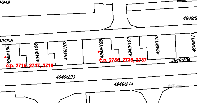 Severní Terasa 2735,2736,2737, Ústí nad Labem na parcele st. 4949/108 v KÚ Ústí nad Labem, Katastrální mapa