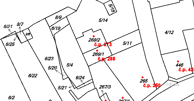 Bohosudov 288, Krupka na parcele st. 269/1 v KÚ Bohosudov, Katastrální mapa