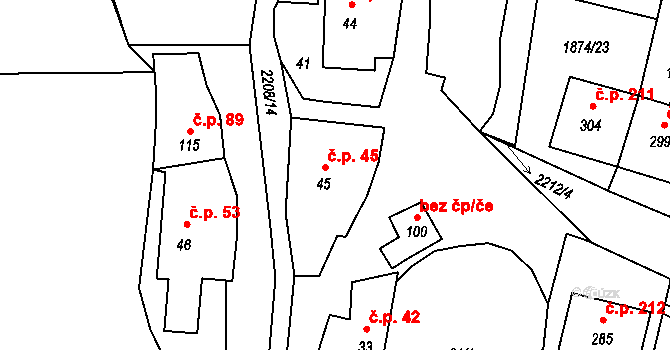 Rudíkov 45 na parcele st. 45 v KÚ Rudíkov, Katastrální mapa