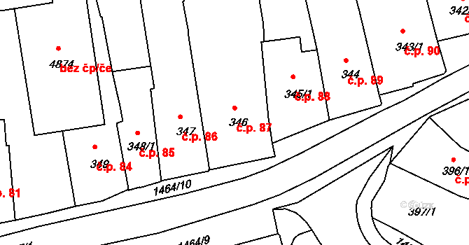 Stařečka 87, Třebíč na parcele st. 346 v KÚ Třebíč, Katastrální mapa
