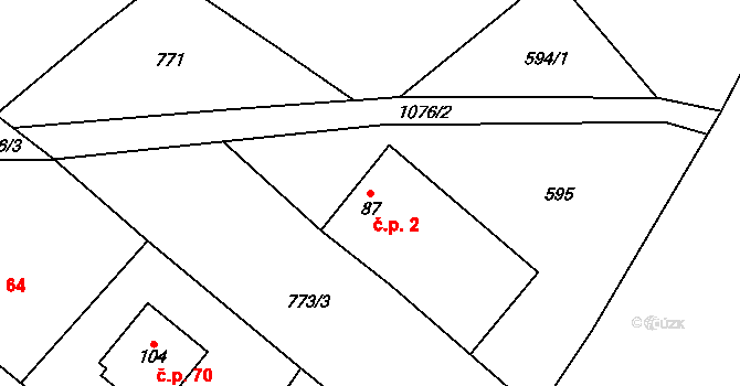 Kozly 2 na parcele st. 87 v KÚ Kozly u Loun, Katastrální mapa