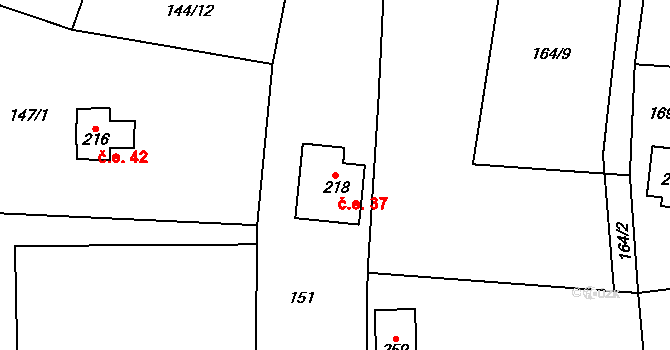 Žerotín 37 na parcele st. 218 v KÚ Žerotín u Panenského Týnce, Katastrální mapa