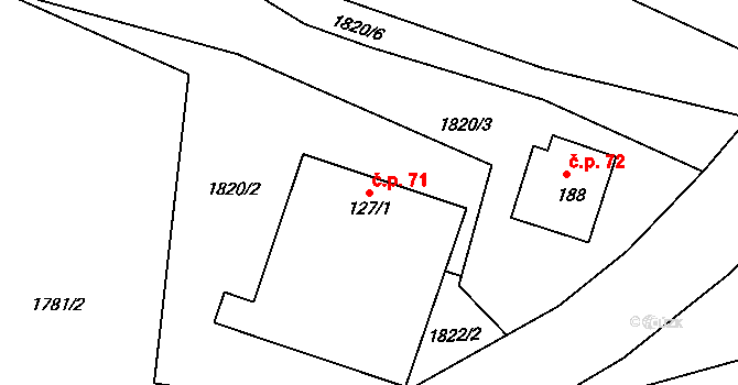 Bohunice 71, Všemyslice na parcele st. 127/1 v KÚ Bohunice nad Vltavou, Katastrální mapa
