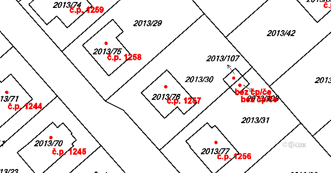Pelhřimov 1257 na parcele st. 2013/76 v KÚ Pelhřimov, Katastrální mapa