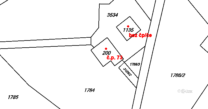 Komorní Lhotka 73 na parcele st. 200 v KÚ Komorní Lhotka, Katastrální mapa