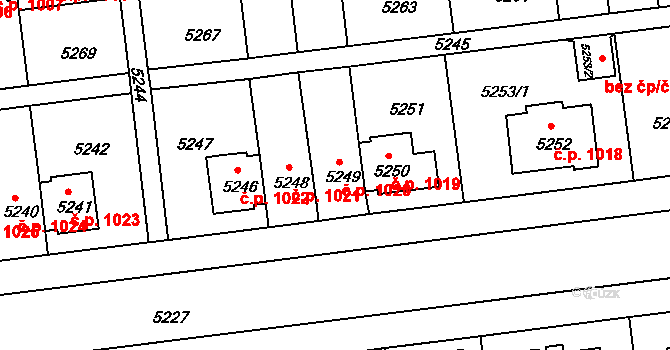 Záběhlice 1020, Praha na parcele st. 5249 v KÚ Záběhlice, Katastrální mapa
