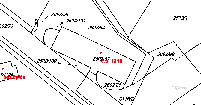 Braník 1318, Praha na parcele st. 2692/57 v KÚ Braník, Katastrální mapa