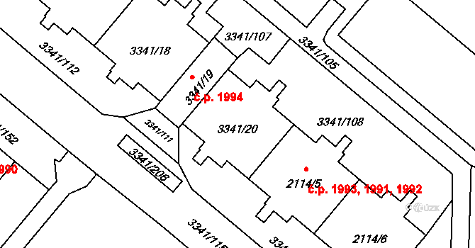Chodov 1991,1992,1993, Praha na parcele st. 3341/20 v KÚ Chodov, Katastrální mapa