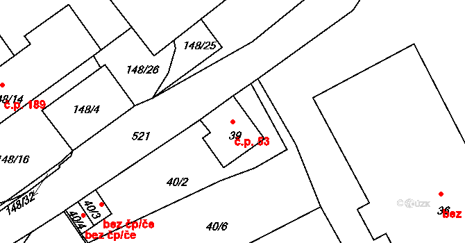 Sedlec 53, Praha na parcele st. 39 v KÚ Sedlec, Katastrální mapa