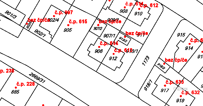 Hostivař 614, Praha na parcele st. 906 v KÚ Hostivař, Katastrální mapa