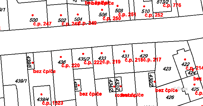 České Budějovice 2 219, České Budějovice na parcele st. 433 v KÚ České Budějovice 2, Katastrální mapa