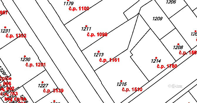 Chomutov 1161 na parcele st. 1213 v KÚ Chomutov I, Katastrální mapa