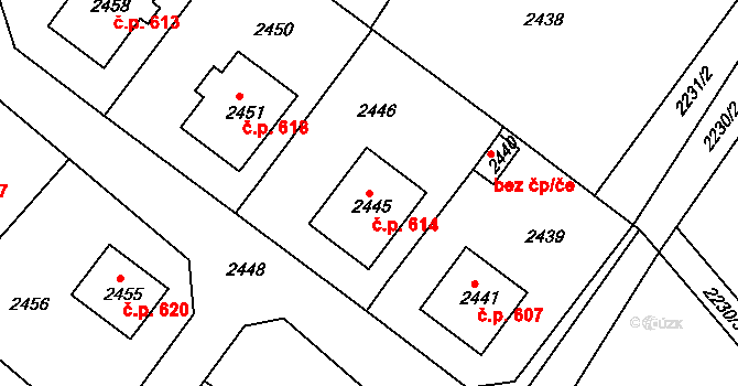 Hodkovice nad Mohelkou 614 na parcele st. 2445 v KÚ Hodkovice nad Mohelkou, Katastrální mapa