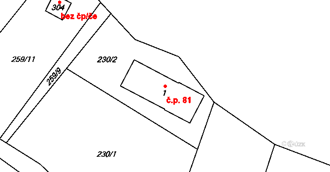 Kocbeře 81 na parcele st. 1 v KÚ Kocbeře, Katastrální mapa