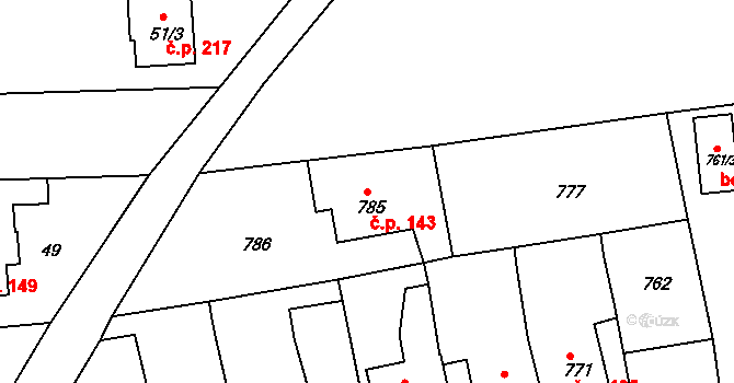 Řícmanice 143 na parcele st. 785 v KÚ Řícmanice, Katastrální mapa