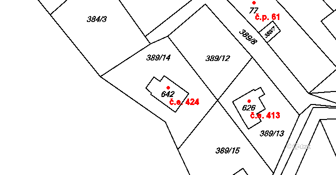 Vlkančice 424 na parcele st. 642 v KÚ Vlkančice, Katastrální mapa