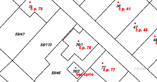 Loukonosy 78, Žiželice na parcele st. 76/1 v KÚ Loukonosy, Katastrální mapa