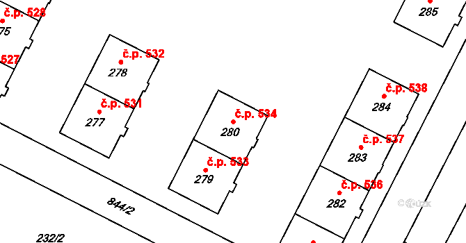 Lobzy 534, Plzeň na parcele st. 280 v KÚ Lobzy, Katastrální mapa