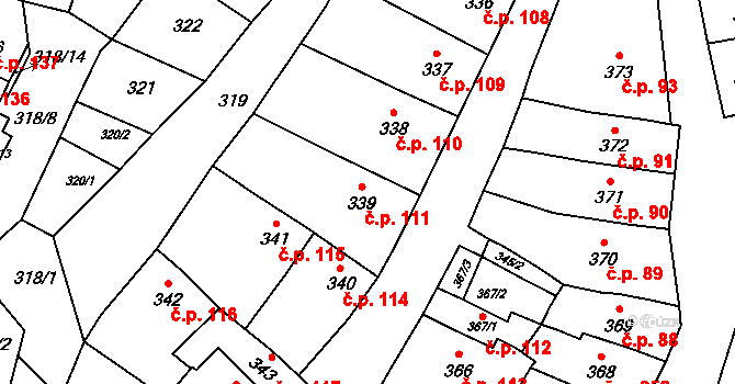 Pozořice 111 na parcele st. 339 v KÚ Pozořice, Katastrální mapa