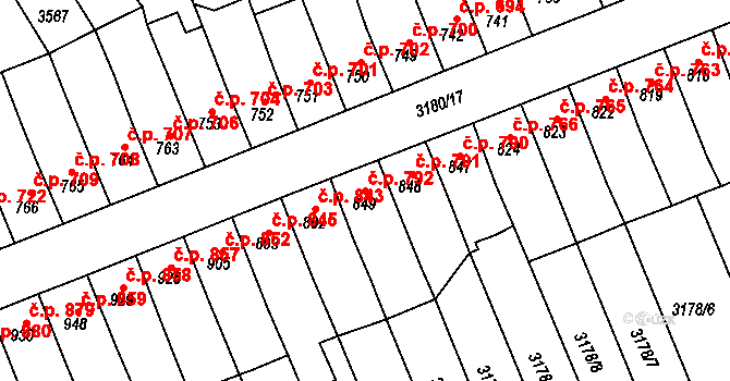 Česká Třebová 792 na parcele st. 849 v KÚ Česká Třebová, Katastrální mapa